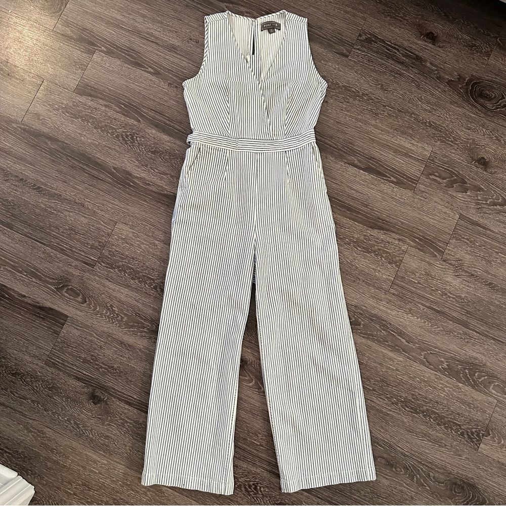 J. Crew Point Sur Blue White Stripe Jumpsuit